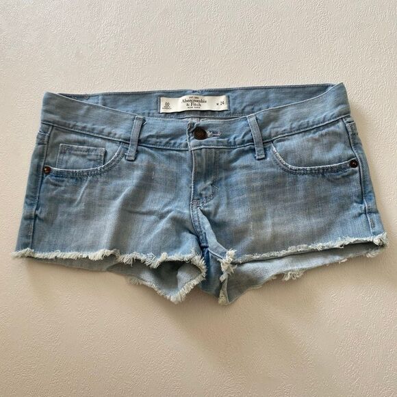 Abercrombie & Fitch Distressed Denim Shorts Light Wash 00 / 24 Women’s Cutoff Je - Picture 1 of 8